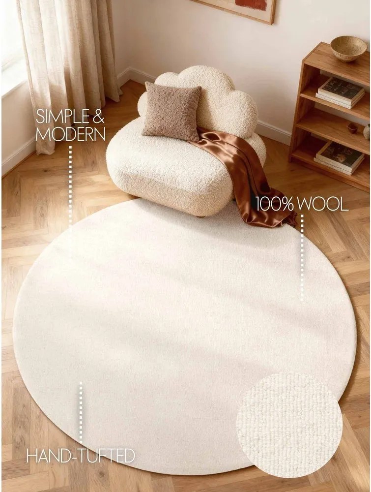 Кремав ръчно изработен вълнен кръгъл килим ø 200 cm Puristic Knots – Elle Decoration