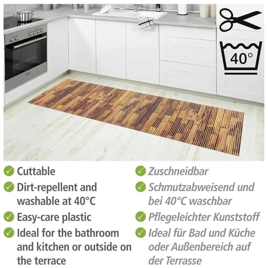 Кафява пластмасова постелка за баня 65x200 cm Lambris - Wenko