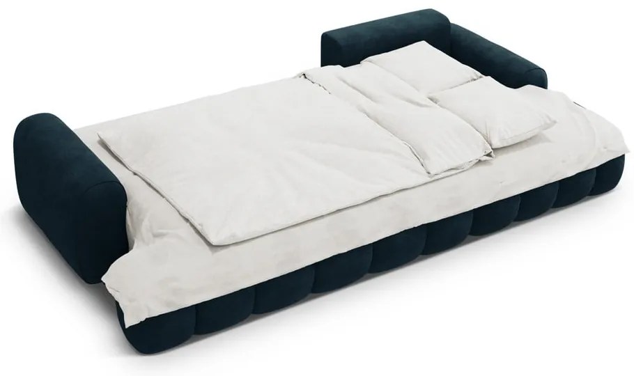 Кадифен сгъваем/с място за съхранение ъглов диван в петролен цвят (десен ъгъл) Linz – Cosmopolitan Design