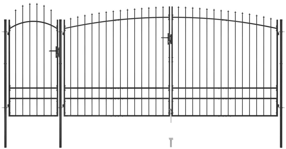 Градинска оградна порта с пики, 5x2,45 м, черна