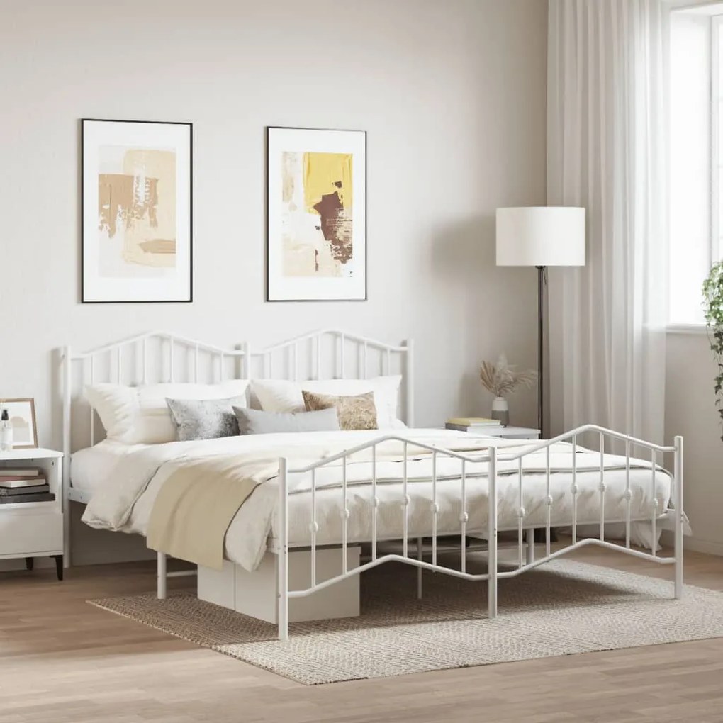 373860 vidaXL Метална рамка за легло с горна и долна табла, бяла, 180x200 см