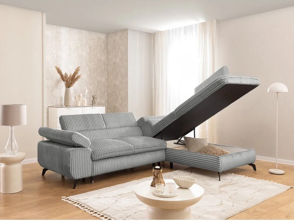 Светлосив ъглов диван от рипсено кадифе (десен ъгъл L форма) Marbeya – Ropez