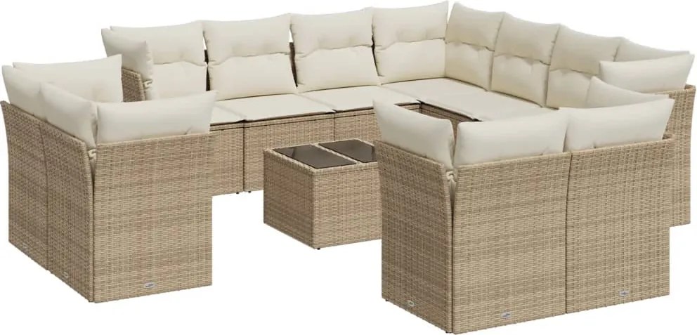 3218518 vidaXL Градински диван с възглавници, 12 части, бежов полиратан