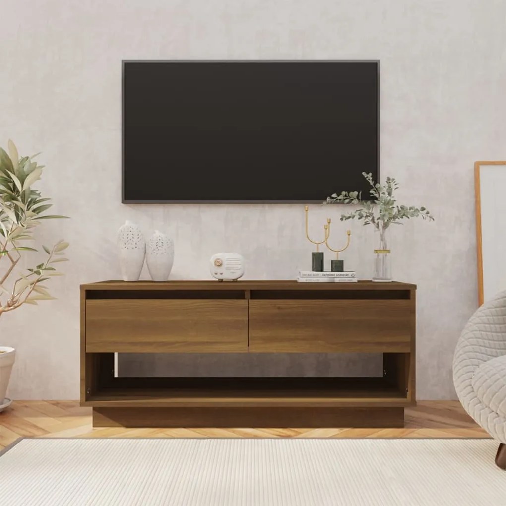 812974 vidaXL ТВ шкаф, кафяв дъб, 102x41x44 см, инженерно дърво