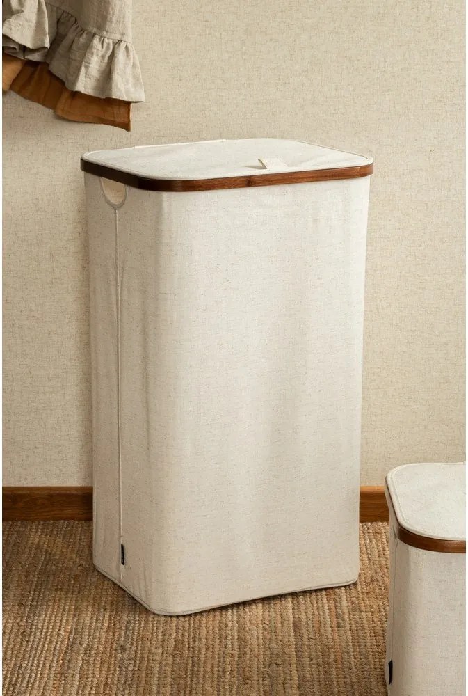 Кремав текстилен кош за пране Bamboo/Linen – Bigso