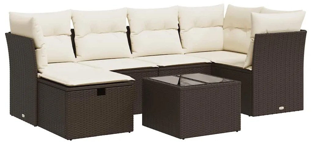 3325299 vidaXL Градински комплект с възглавници, 7 части, кафяв, полиратан