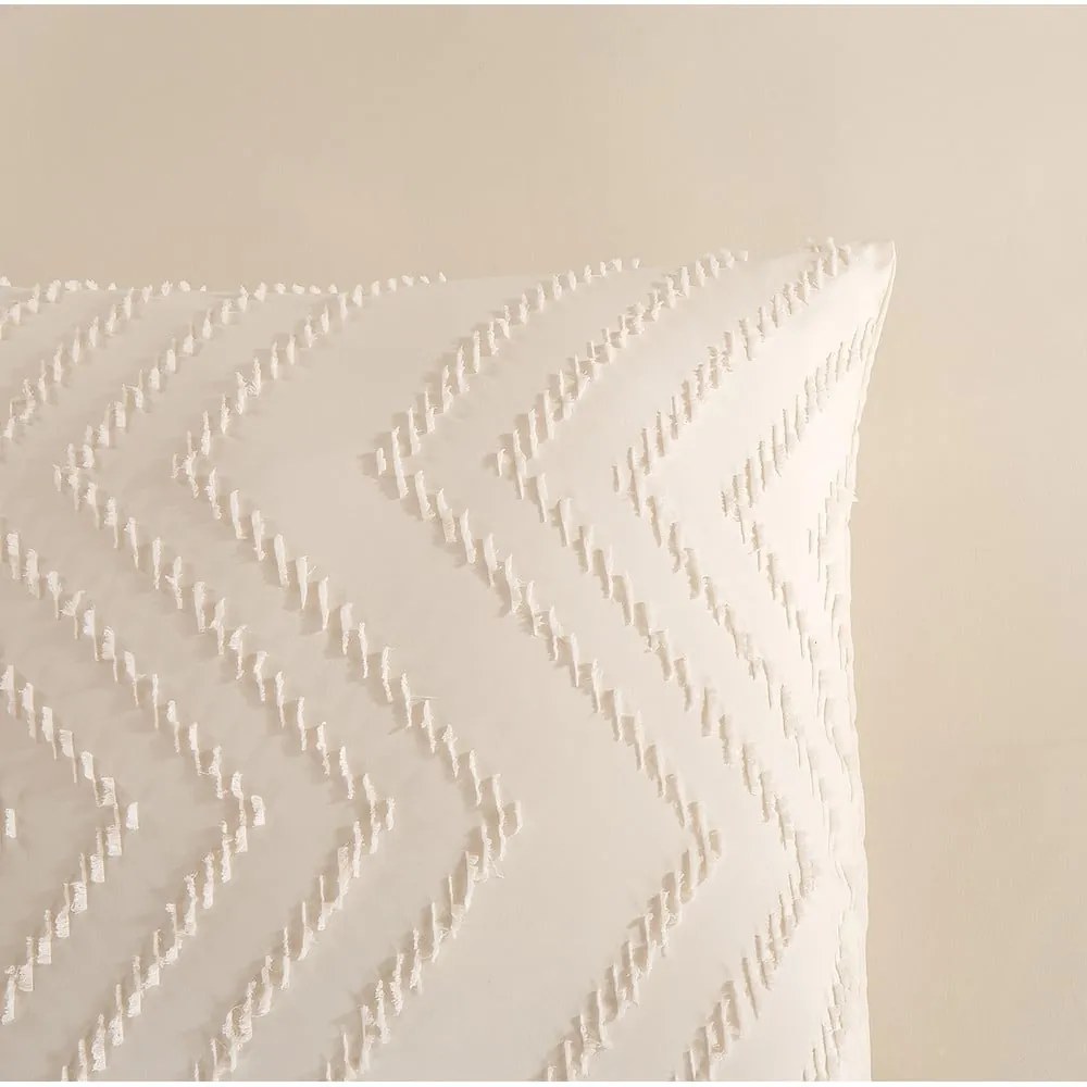 Кремаво двойно удължено спално бельо от микрофибър 200x220 cm Pure Zigzag – Good Morning