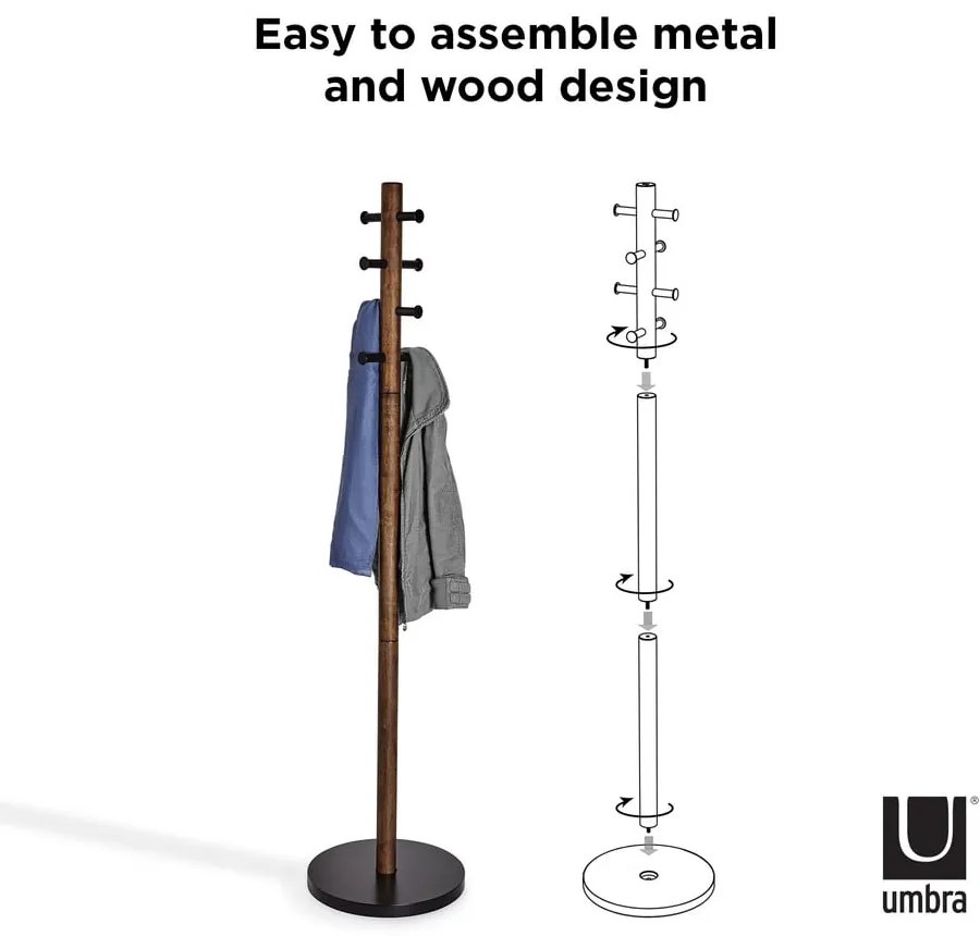 Черна дървена закачалка от естествен каучук Pillar - Umbra