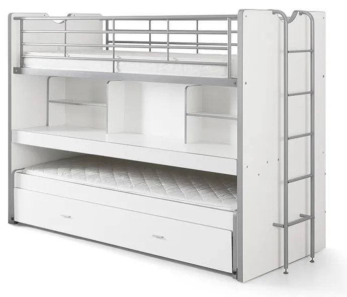 Бяло детско легло 90x200 cm двуетажно/разтегателно с място за съхранение с включена подматрачна рамка Bonny – Vipack