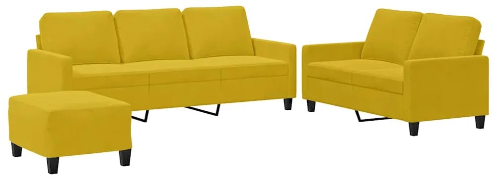 3201532 vidaXL Комплект дивани от 3 части с възглавници, жълт, кадифе