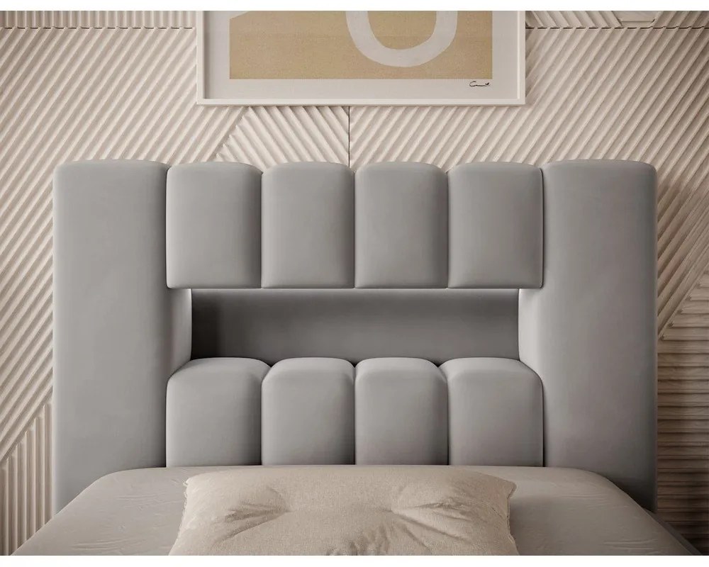 Сиво единично легло 90x200 cm тапицирано с място за съхранение с включена подматрачна рамка Lamica – ELTAP