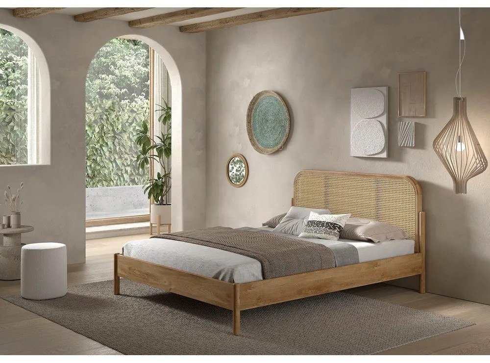 Двойно легло от масивен дъб без ламелно дъно в естествен цвят 160x200 cm Olive Rotan – Vipack