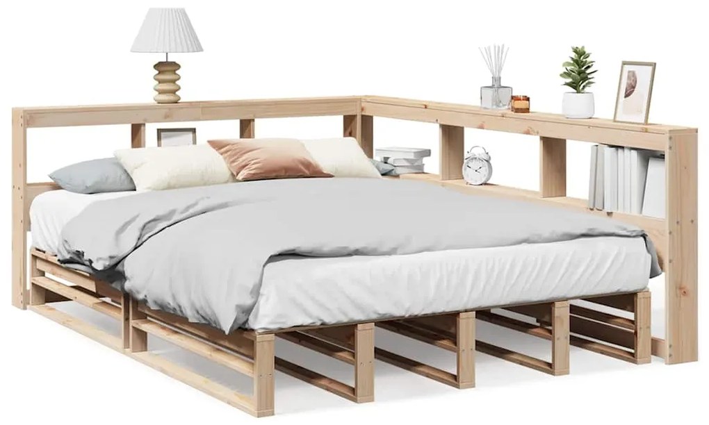 3324496 vidaXL Легло с етажерка за книги, без матрак, 150x200 см, бор масив