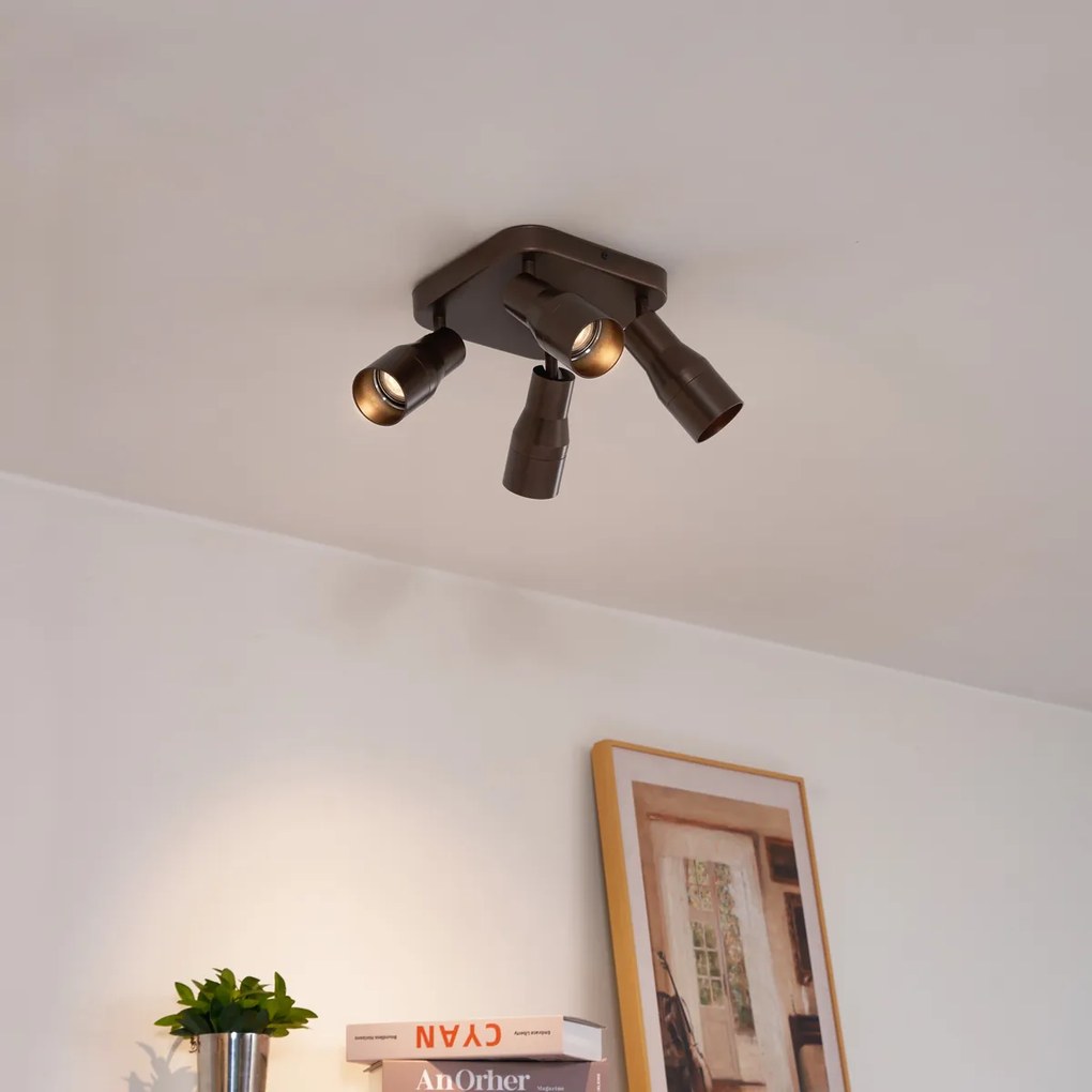 Квадратен таванен прожектор тъмен бронз GU10 50 mm 4-светлинен - Stanley