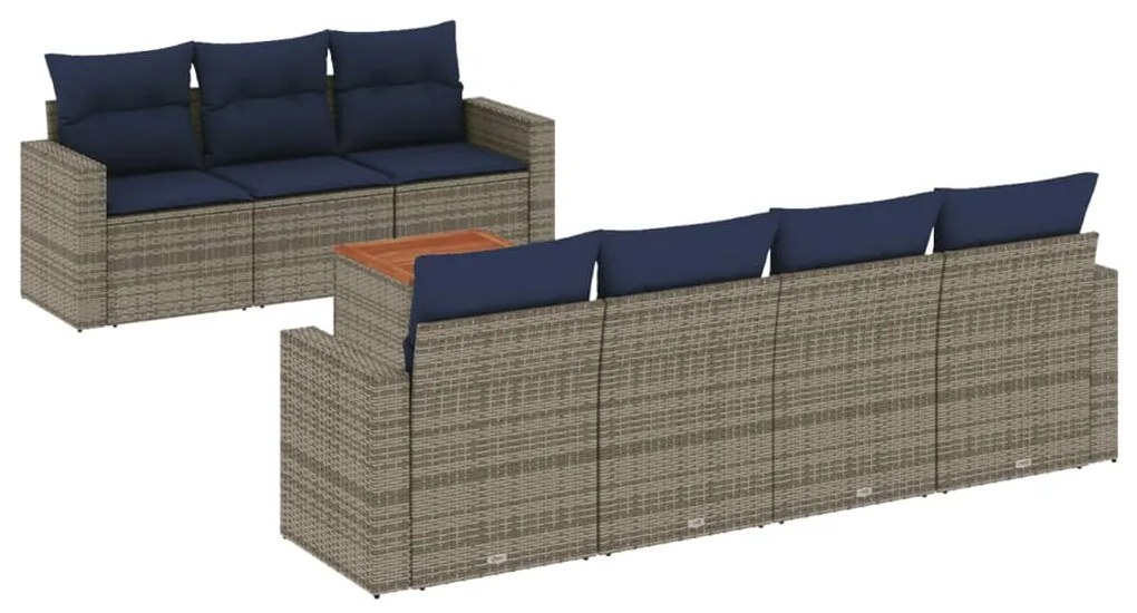 3256362 vidaXL Градински диван с възглавници, 8 части, полиратан, сив