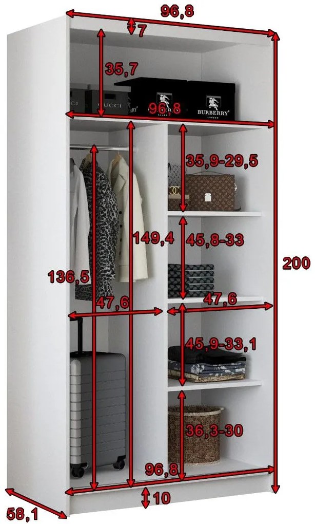 Гардероб Sosa 100 Sliding-White-Black