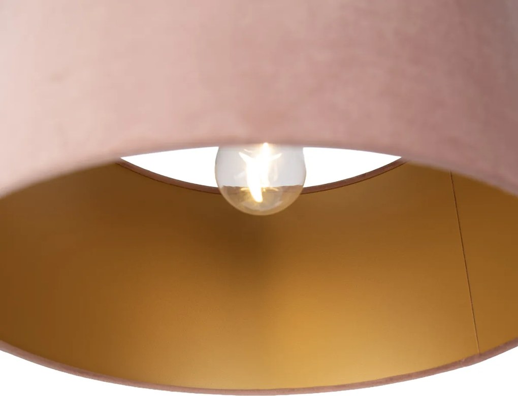 Висяща лампа черна с розов абажур и златист интериор 35 см 3 светлини - Cava