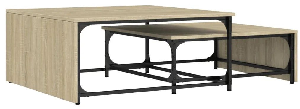 845332 vidaXL Стифиращи кафе маси, 2 бр, сонома дъб, инженерно дърво и метал