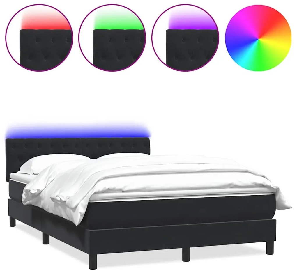 3317171 vidaXL Боксспринг легло с матрак и LED, черно, 140x210 см, кадифе
