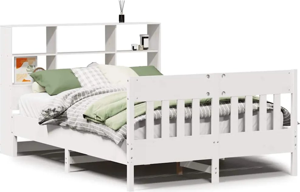 3323225 vidaXL Рамка за легло без матрак, бял, 120x200 см, бор масив