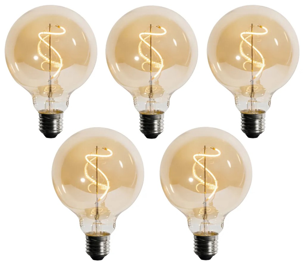 Комплект от 5 E27 Димируема LED спирална крушка G95 4W 270lm 2200K