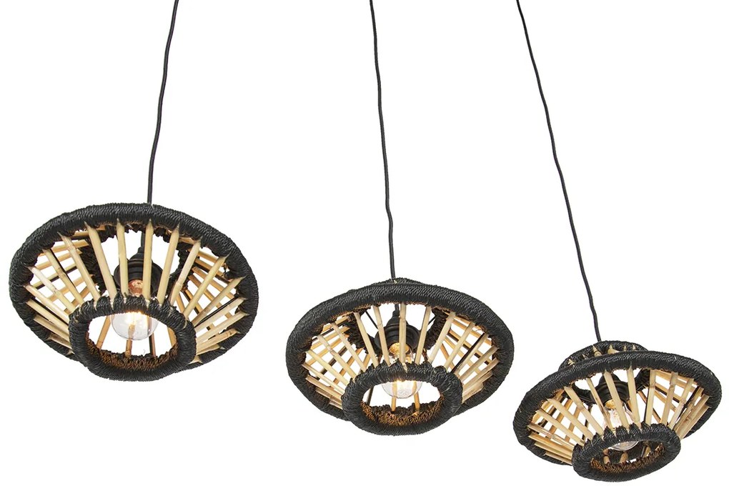 Ориенталски висящ аплик бамбук с черен овал 3-светлина - Evalin