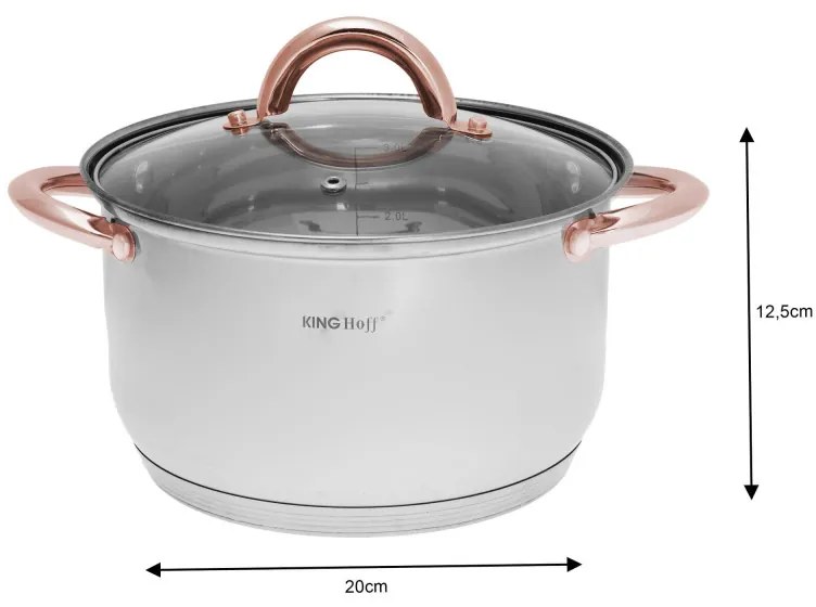 Комплект тенджери и тиган Kinghoff KH 1765, 12 ч, Индукция, Инокс/розово злато
