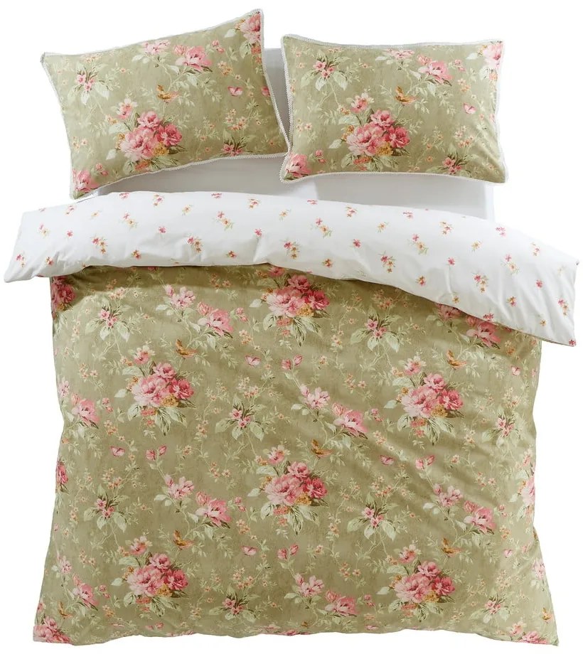 Бяло-зелено единично спално бельо 135x200 cm Penelope Floral – Catherine Lansfield