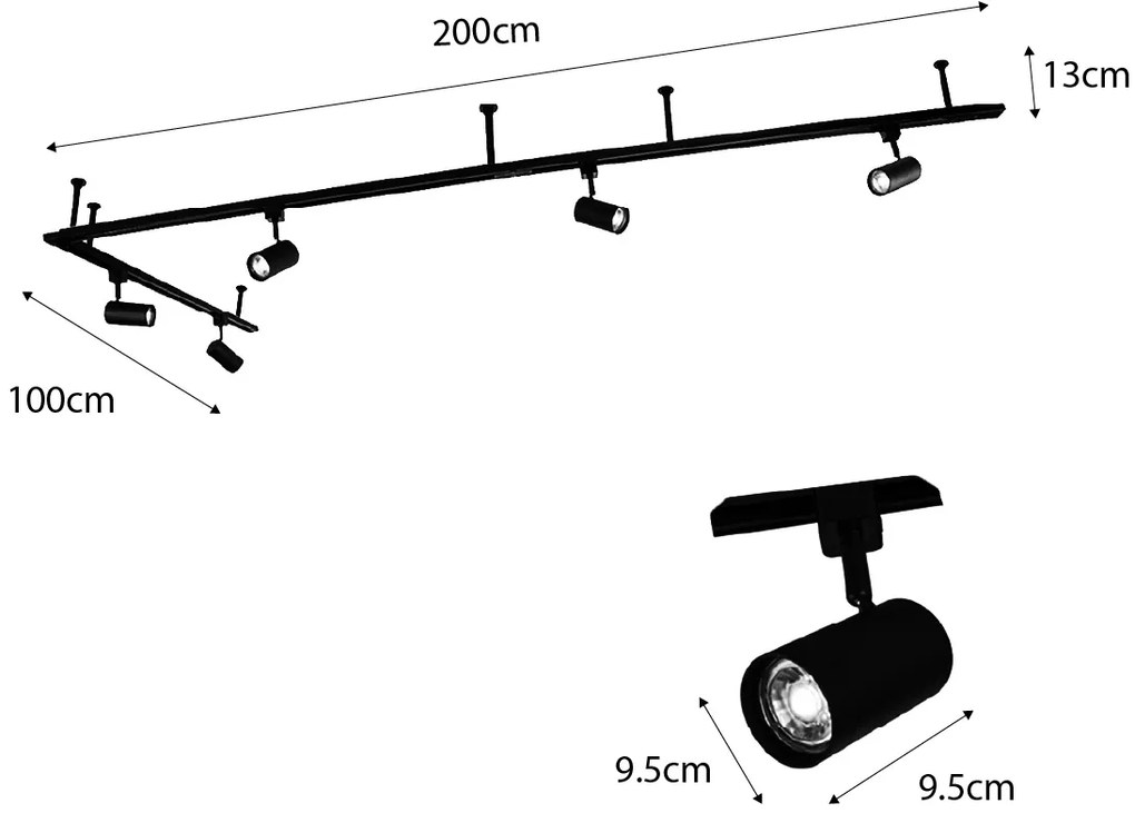 Модерна висяща релсова система за осветление с 5 черни прожектора 1-фазов - Iconic Jeana