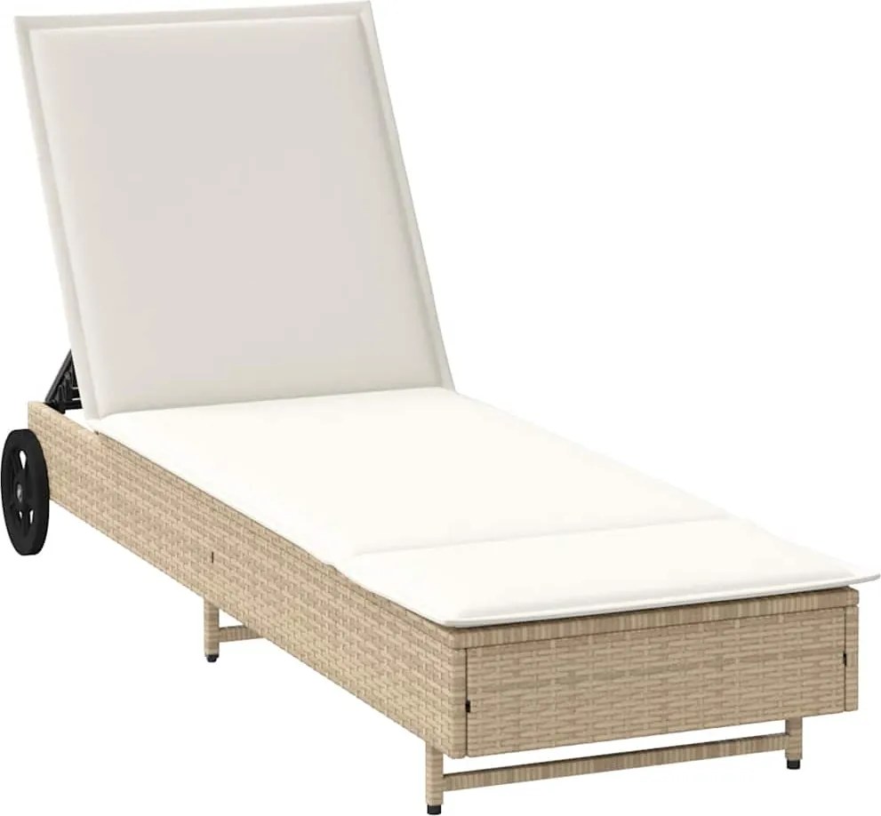 4104037 vidaXL Шезлонг с колелца и шалте, бежов, полиратан