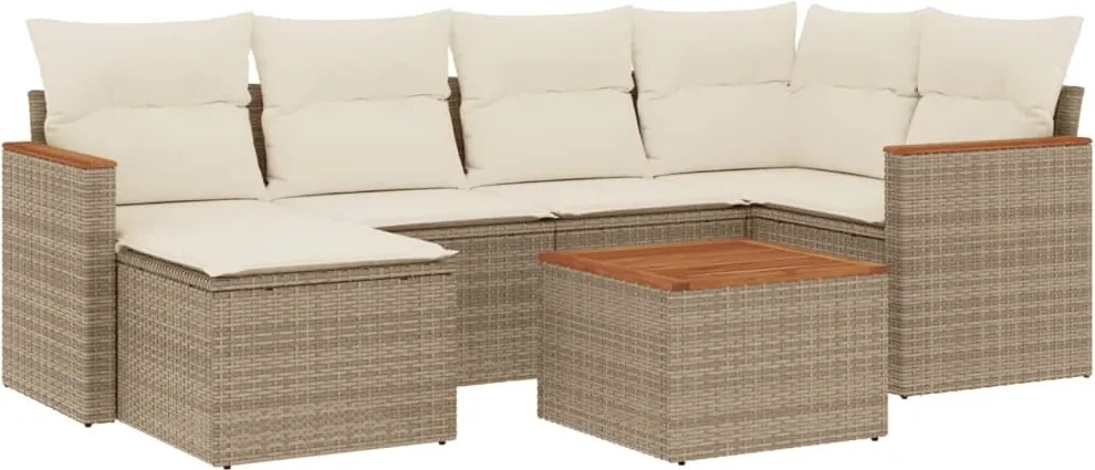 3258586 vidaXL Градински диван с възглавници, 7 части, бежов полиратан
