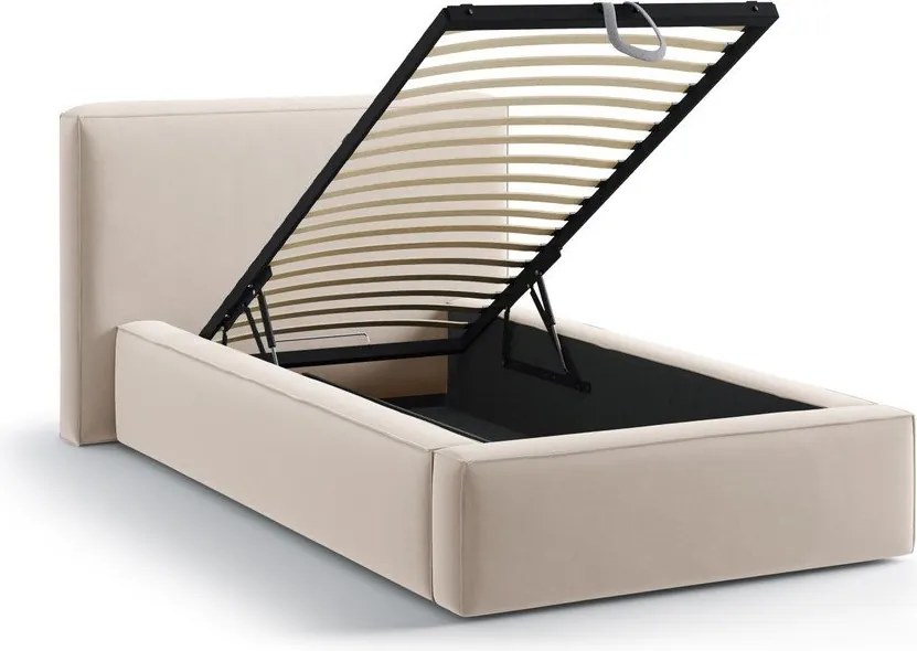 Бежово единично легло 90x200 cm тапицирано с място за съхранение с включена подматрачна рамка Jodie – Micadoni
