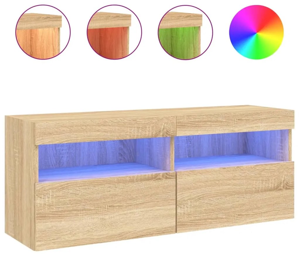 837213 vidaXL Стенен ТВ шкаф с LED осветление, сонома дъб, 100x30x40 см