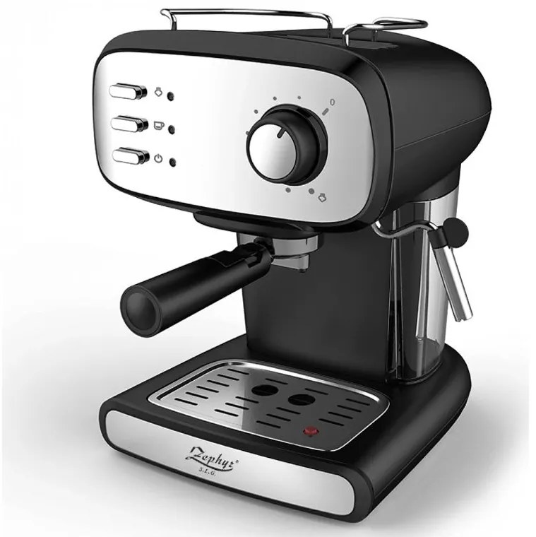 Еспресо машина ZEPHYR ZP 1171 J, 850W, 15 бара, 1.5 литра, Крема диск, Разпенване, Инокс/черен