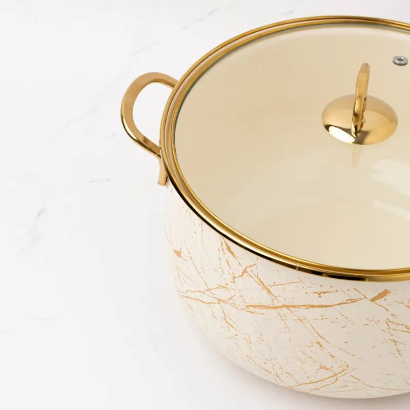 Тенджера Goldmann GM 8017-26B, 8.5L, 26x16см, Емайлирана, Индукция, Златист/Мрамор
