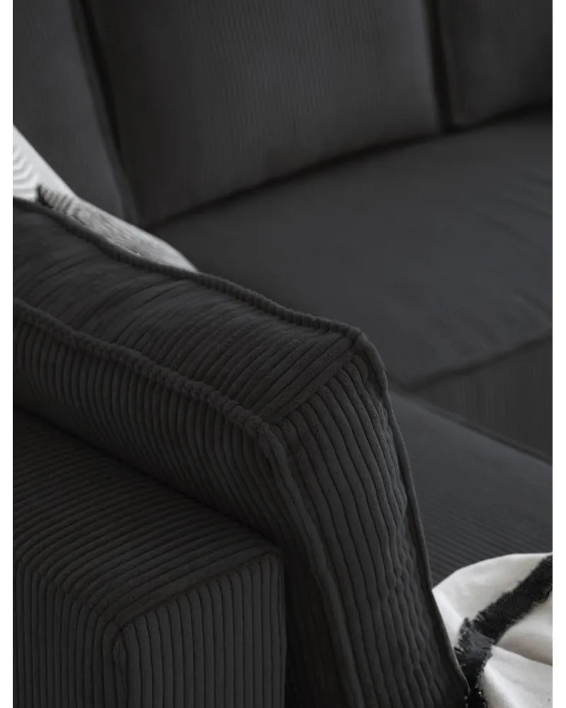 Антрацитен разтегателен ъглов диван от рипсено кадифе (ляв ъгъл/"U" форма) Brave Dave – Miuform