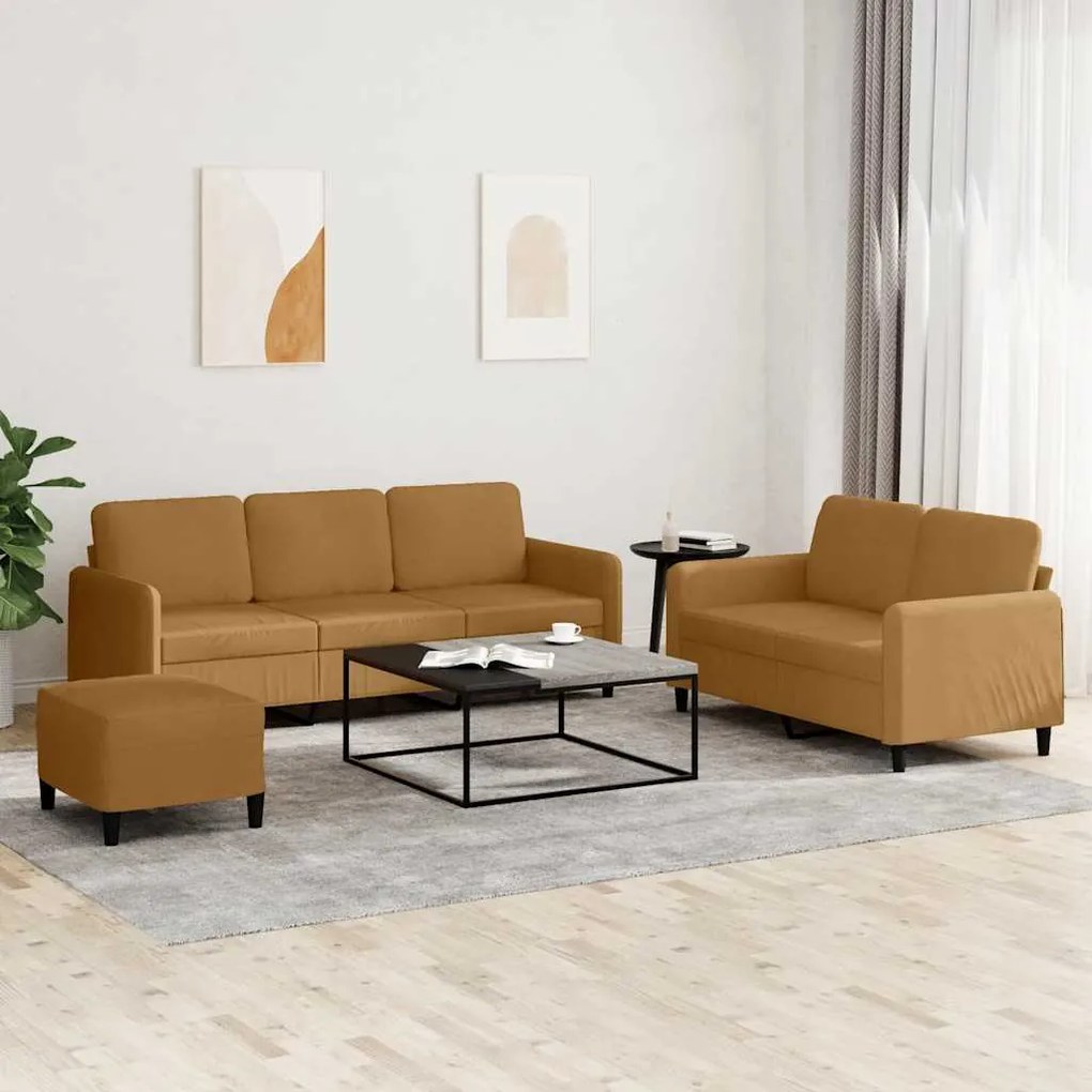 3202031 vidaXL Комплект дивани от 3 части, кафяв, кадифе