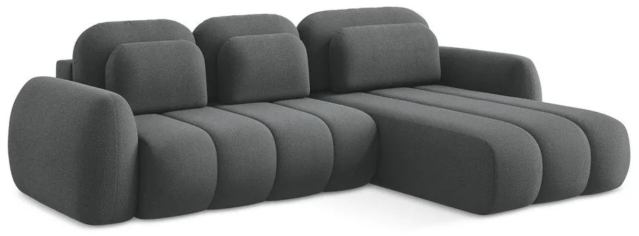 Тъмносив разтегателен ъглов диван с място за съхранение от букле (десен ъгъл) Pele – Makamii