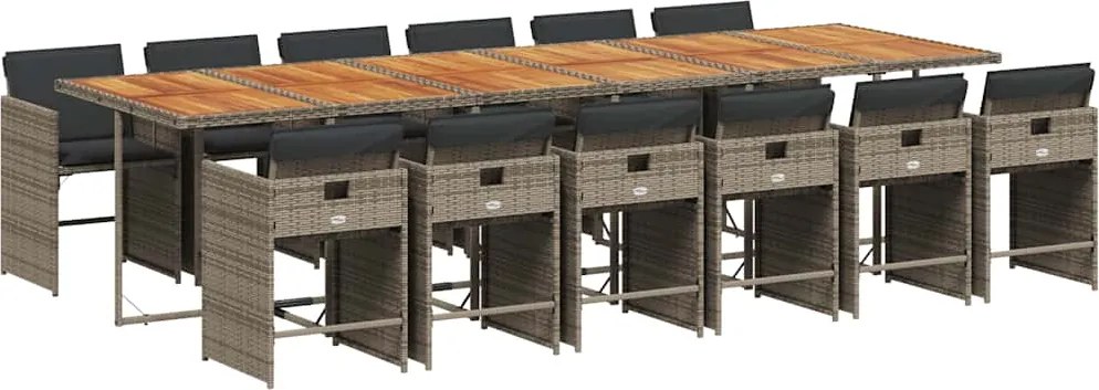 3211130 vidaXL Градински комплект от 13 части с възглавници сив полиратан