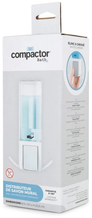 Бял диспенсър за сапун, монтиран на стена, 500 ml - Compactor