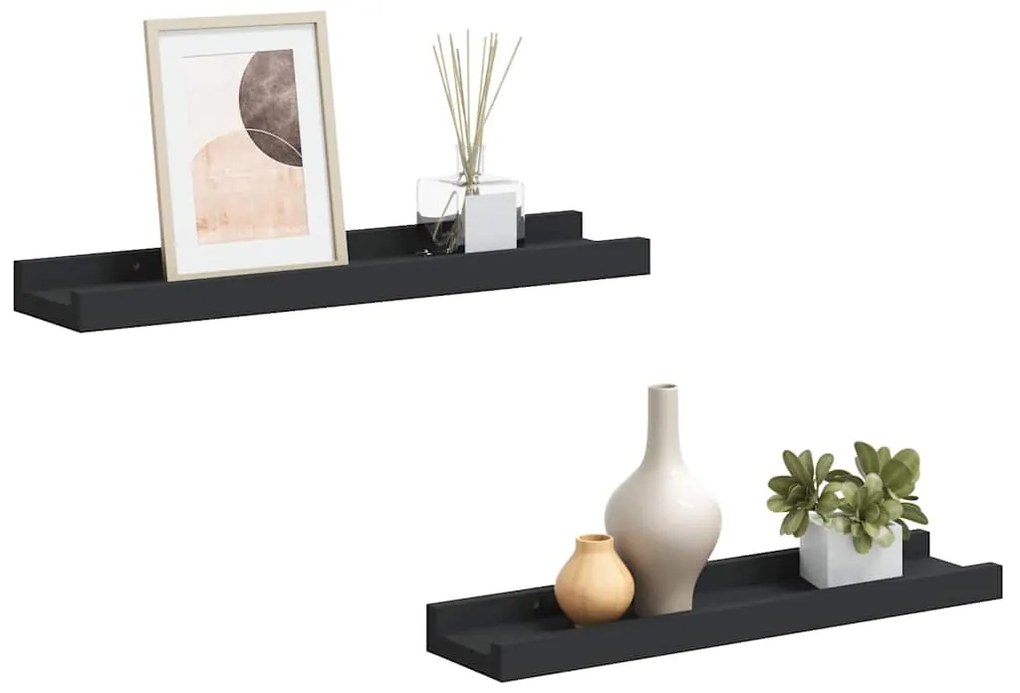 323931 vidaXL Рафтове за фоторамки, 2 бр, черни, 40x9x3 см, МДФ