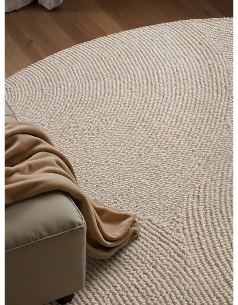Ръчно изработен вълнен кръгъл килим в светло естествен цвят ø 200 cm Eleni Natural White – Hanse Home