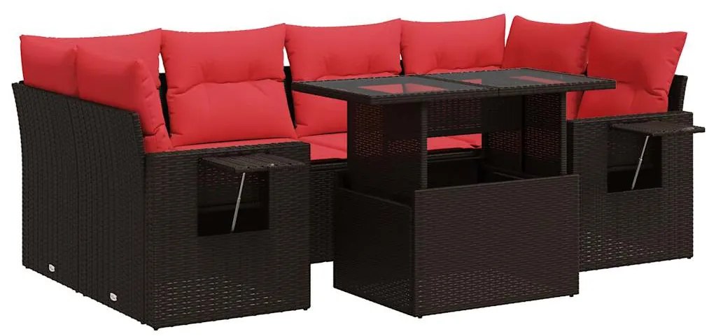 3326435 vidaXL Градински диван с възглавници, 7 части, кафяв полиратан акация