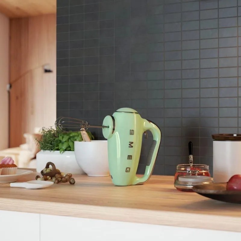 Ръчен миксер SMEG 50's Style HMF01PGEU, 250W, 9 скорости, Турбо, Скрит LED дисплей, Таймер, Аксесоари, Зелен