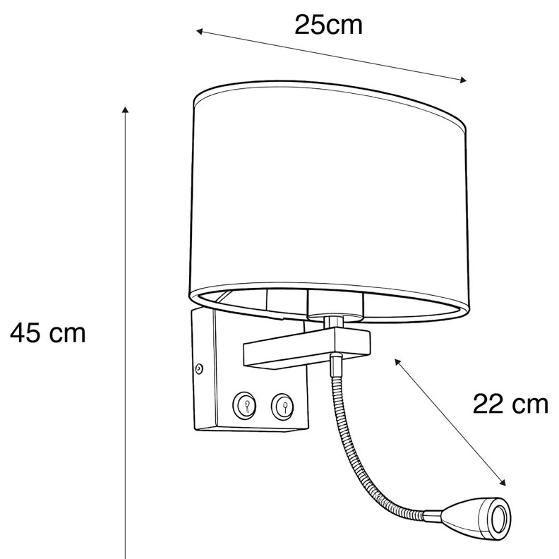 Стенна лампа стомана с овална кадифена абажура черна 25см - Brescia Combi