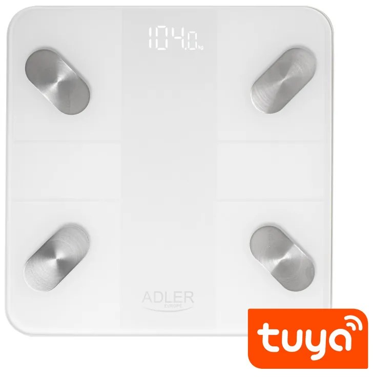 Кантар Adler AD 8186, SMART Tuya, До 180 кг, LED дисплей, 3 x ААА, Бял