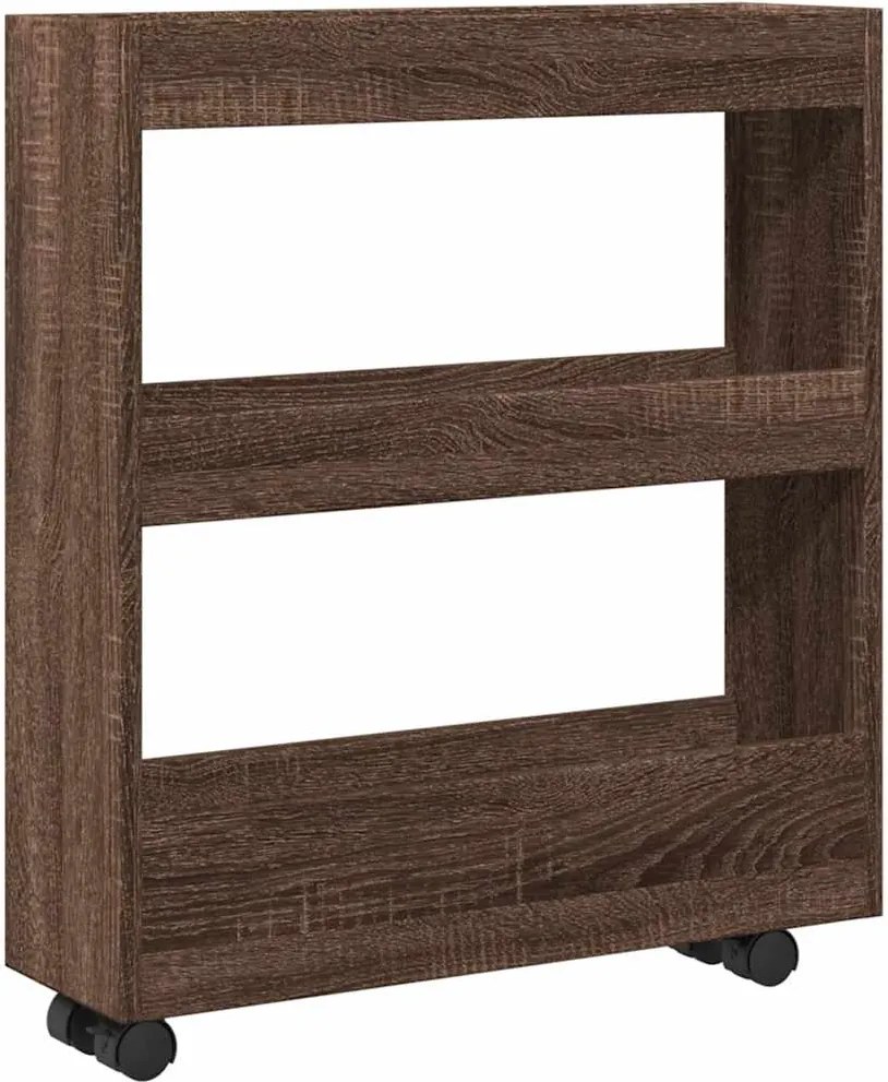 855247 vidaXL Тясна количка за съхранение 3 нива кафяв дъб инженерно дърво