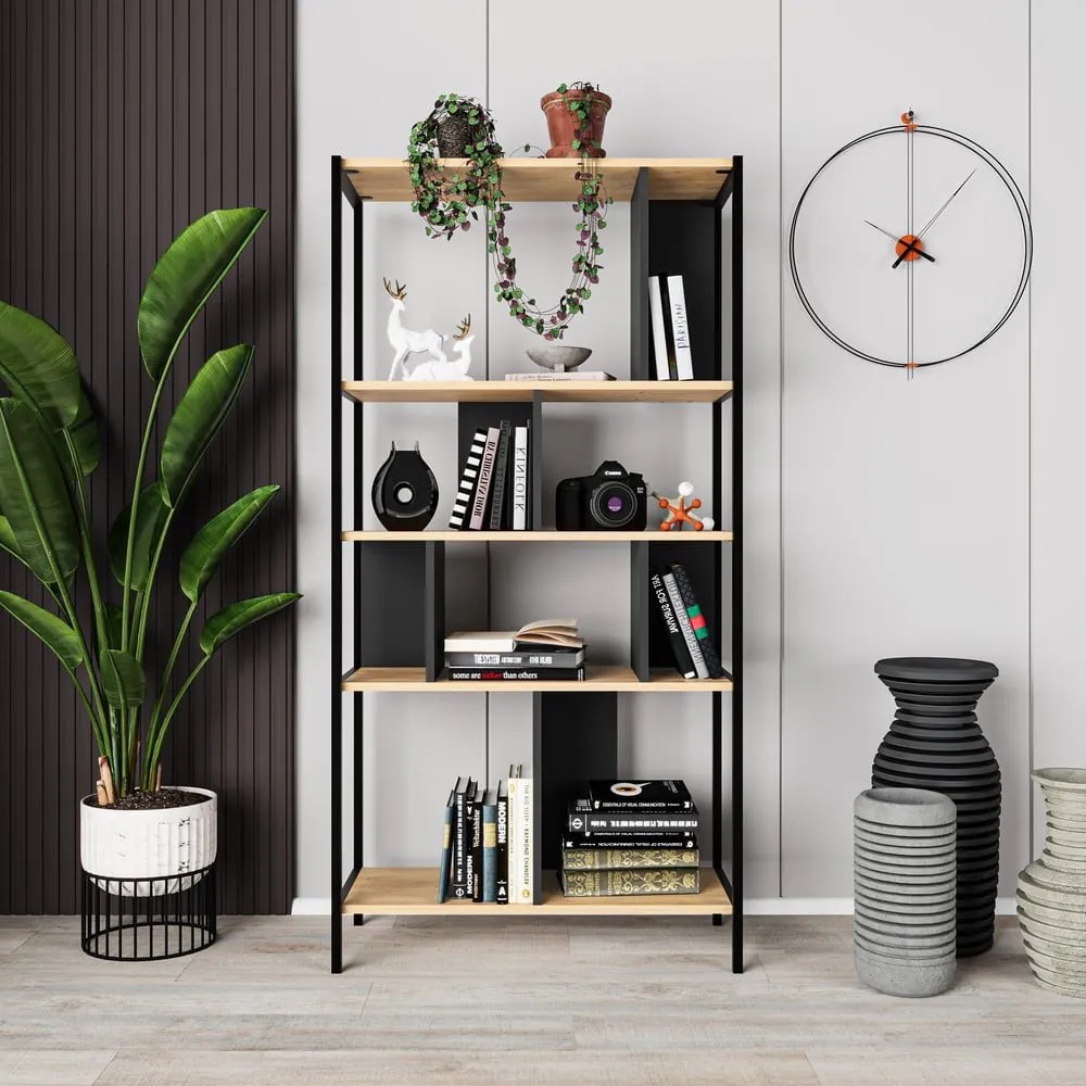 Етажерка за книги в дъбов декор в черно и натурално 88x175 cm Alabama - Marckeric