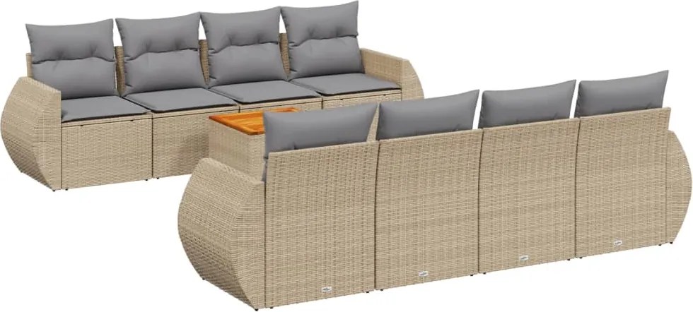 3257256 vidaXL Градински комплект диван с възглавници 9 части бежов полиратан