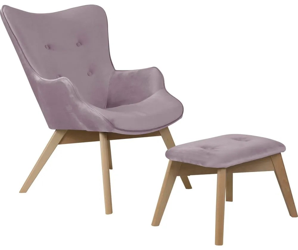 Кадифен фотьойл с табуретка лавандула Niko – Ropez